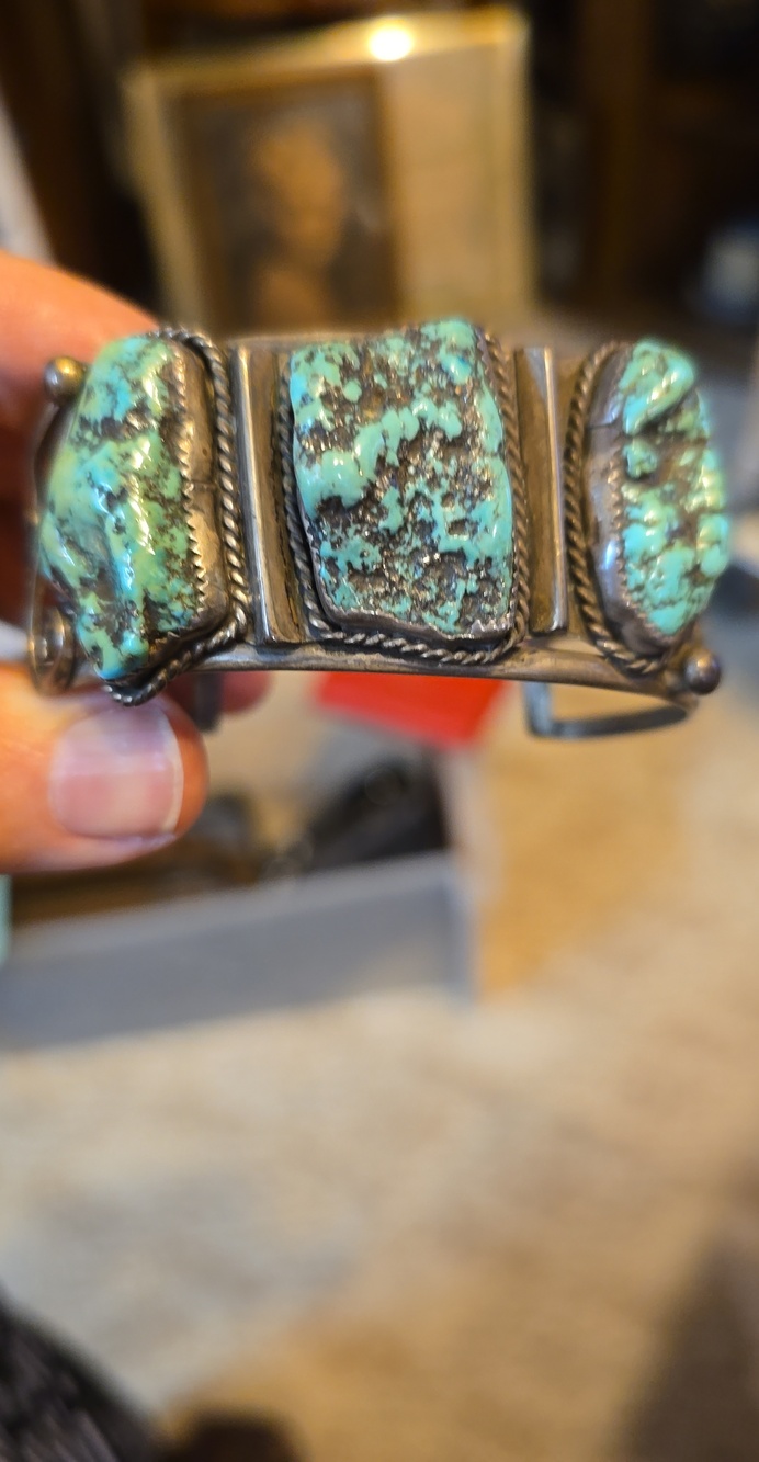 Santa Fe New Mexico Handmade Turquoise Silver Cuff Bracelet - Blue Green